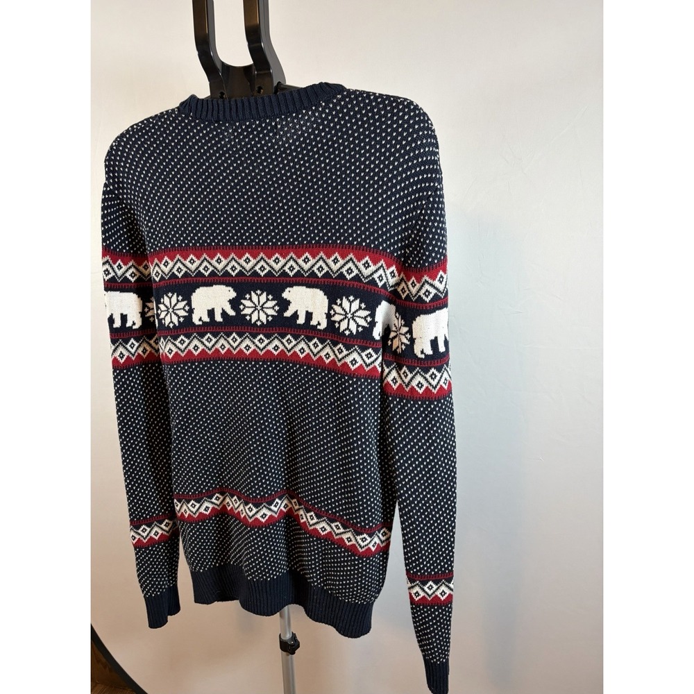 Aspen Mens Large Polar Bear Snow Fair Isle Blue Long Sleeve Sweater Cotton Crew - Picture 5 of 8